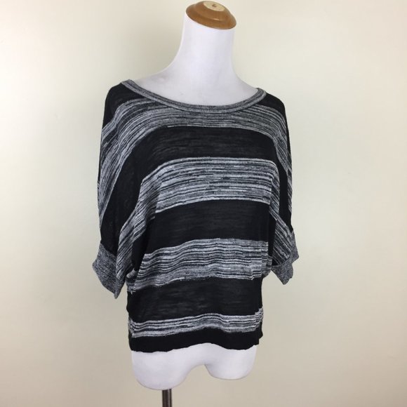 BCBGMAXAZRIA Black Gray White Striped Pattern Dolman Sleeve Knit Sweater - Picture 1 of 7